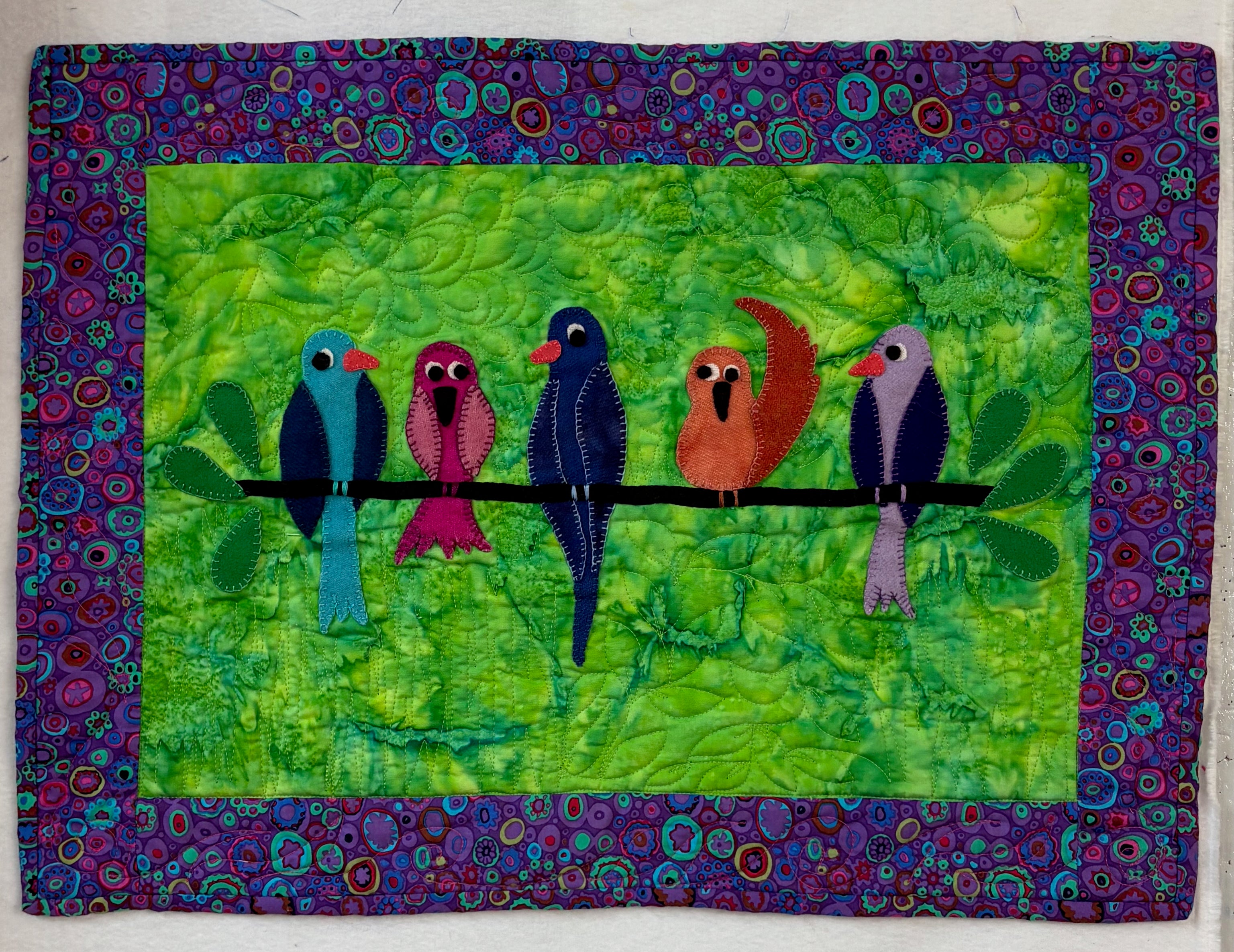 Birds on a wire appliqué for wall hanging